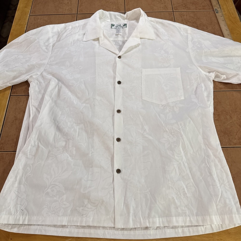 Two Palms Hawaiian Shirt Men's Sz XL White Hibiscus Floral Short Sleeve Vintage